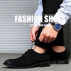 New w/Box Unbranded Men's Black Faux Suede Lace-Up Dress Oxfords Size EU 48